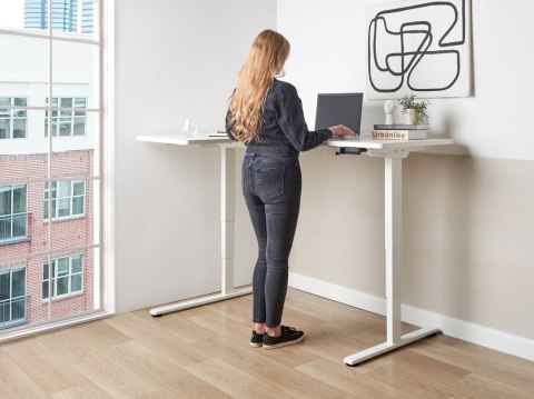 Biurko narożne lewe regulowane elektrycznie 160 x 59 cm białe DESTINES