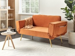 Sofa rozkładana welurowa pomarańczowa SAARELA Lumarko!