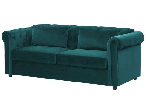 Sofa rozkładana welurowa zielona CHESTERFIELD