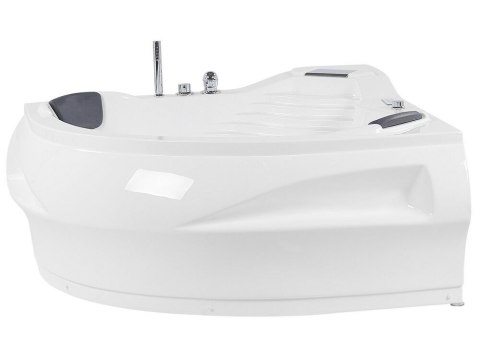 Wanna narożna LED z hydromasażem i glośnikiem Bluetooth 210 x 145 cm biała MONACO