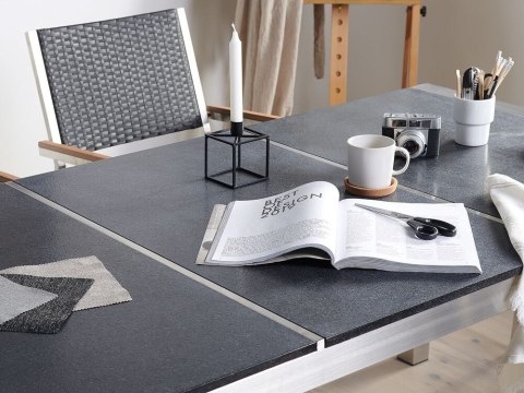 Zestaw ogrodowy dla 6 osób GROSSETO Blat dzielony Granit Płomieniowany Czarny