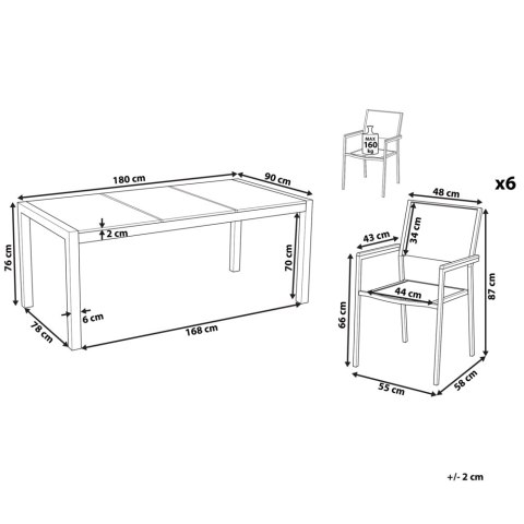 Zestaw ogrodowy dla 6 osób GROSSETO Blat dzielony Granit Płomieniowany Czarny