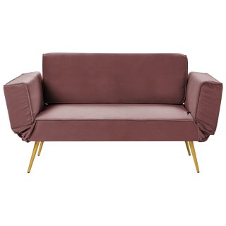 Sofa rozkładana welurowa różowa SAARELA