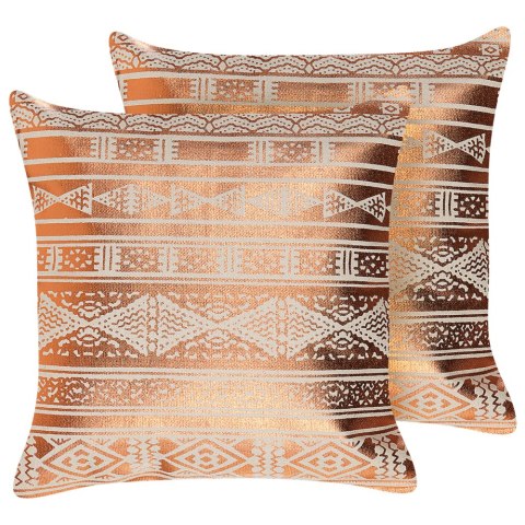 Zestaw 2 poduszek dekoracyjnych OUJDA Bawełna 50 x 50 cm Miedziany Wzór geometryczny