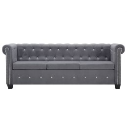  Sofa Chesterfield, 3-os., obita aksamitem, 199x75x72 cm, szara Lumarko! Lumarko!