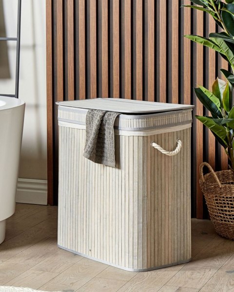 Kosz bambusowy z pokrywką szary KALTHOTA