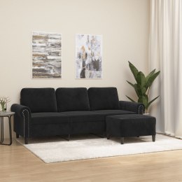  3-osobowa sofa z podnóżkiem, czarna, 180 cm, aksamit Lumarko! Lumarko!