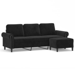  3-osobowa sofa z podnóżkiem, czarna, 180 cm, aksamit Lumarko! Lumarko!