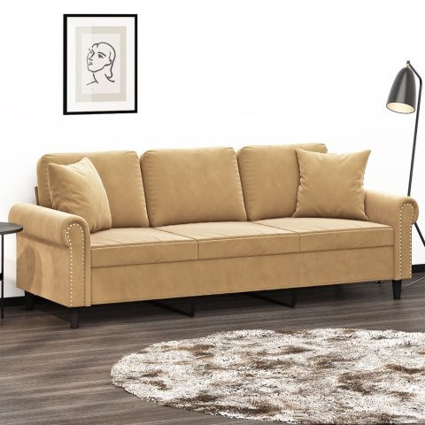  3-osobowa sofa z poduszkami, brązowa, 180 cm, aksamit Lumarko! Lumarko!