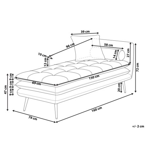 Szezlong welurowy prawostronny beżowo-szary GONESSE