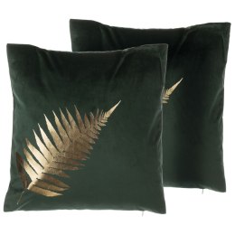 Zestaw 2 poduszek dekoracyjnych FERN Welur 45 x 45 cm Ciemnozielony Wzór roślinny Lumarko!