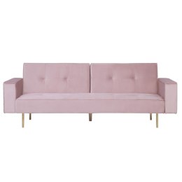 Sofa rozkładana welurowa różowa VISNES Lumarko!