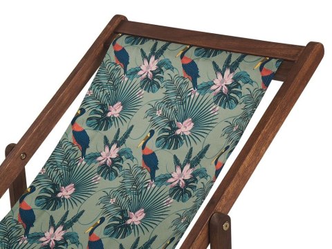 Zestaw 2 leżaków ogrodowych i 2 wymiennych tkanin ciemne drewno akacjowe z białym / wzór w pelikany ANZIO