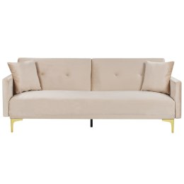 Sofa rozkładana welurowa beżowa LUCAN Lumarko!