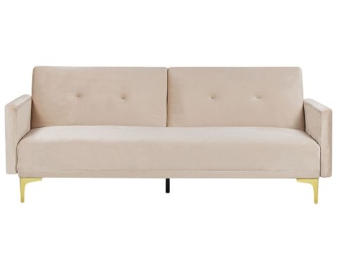 Sofa rozkładana welurowa beżowa LUCAN