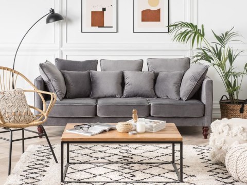Sofa 3-osobowa welurowa szara FENSTAD
