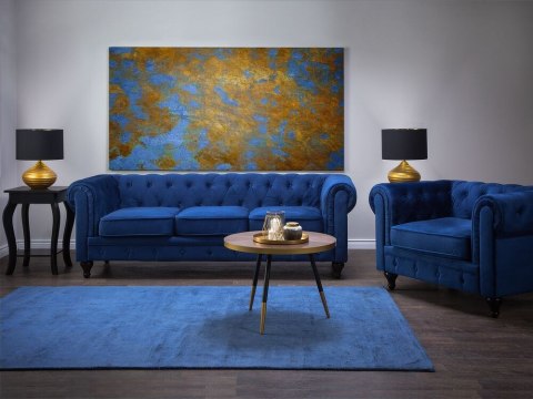 Sofa 3-osobowa welurowa niebieska CHESTERFIELD