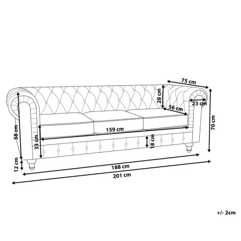 Sofa 3-osobowa welurowa niebieska CHESTERFIELD