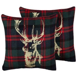 Zestaw 2 poduszek dekoracyjnych RUDOLPH 45 x 45 cm Czerwony Zielony Złoty Niebieski Czarny Wzór świąteczny Lumarko!