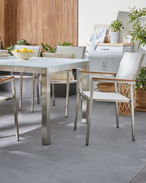 Zestaw 6 krzeseł ogrodowych GROSSETO Stal nierdzewna Biały