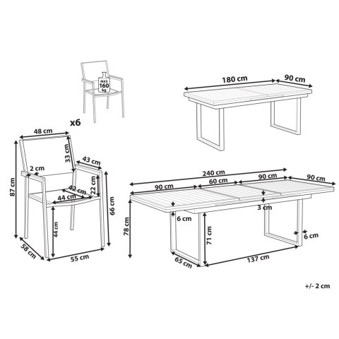 Zestaw ogrodowy dla 6 osób VALCANETTO/GROSSETO Metal Szary/ biały