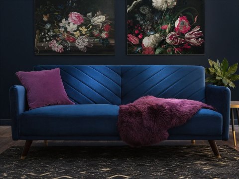 Sofa rozkładana welurowa niebieska SENJA