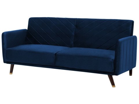 Sofa rozkładana welurowa niebieska SENJA