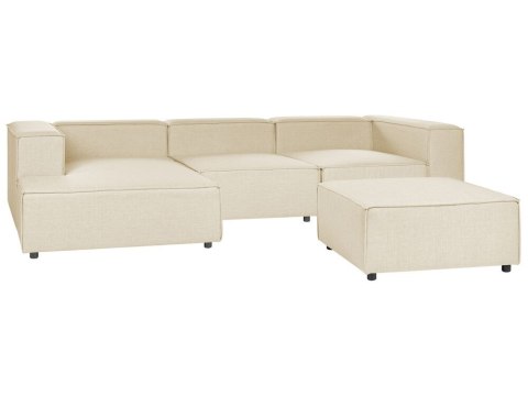 Narożnik modułowy 3-osobowy lniany prawostronny z otomaną beżowy APRICA
