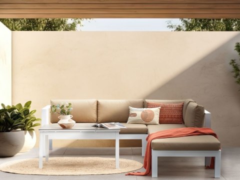 Narożnik ogrodowy ze stolikiem dla 5 osób MESSINA Lewostronny Metal Piaskowy