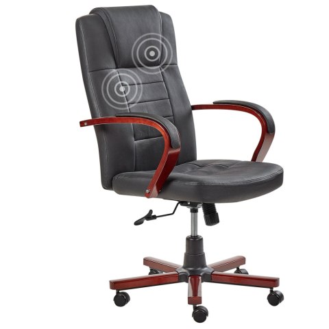 Fotel biurowy regulowany z funkcją masażu skórzany czarny DIAMOND