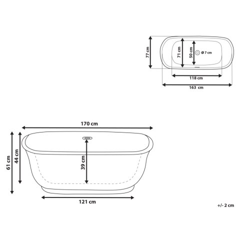 Wanna wolnostojąca 170 x 77 cm czarna TESORO