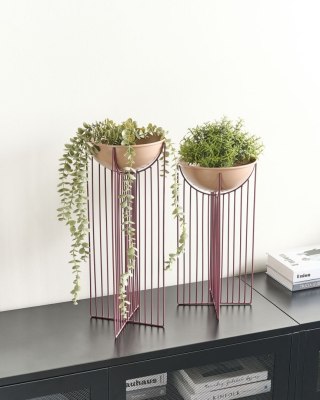 Zestaw 2 doniczek na nóżkach FICARIA Metal 22 cm Różowy