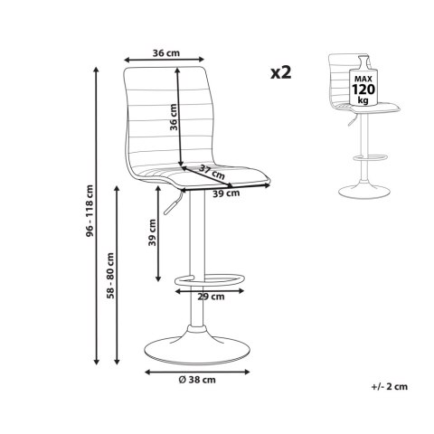 Zestaw 2 krzeseł barowych LUCERNE Ekoskóra Obrotowy Jasnobeżowy