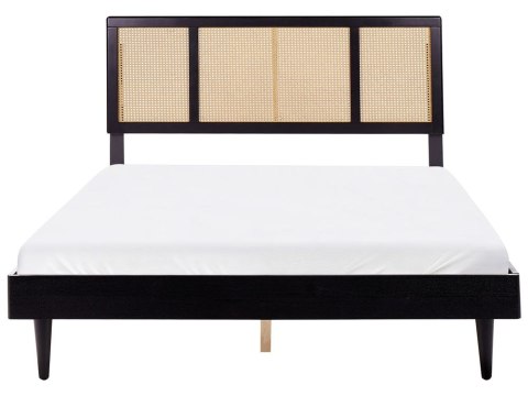 Łóżko LED Rattan AURAY 160 x 200 cm Czarny