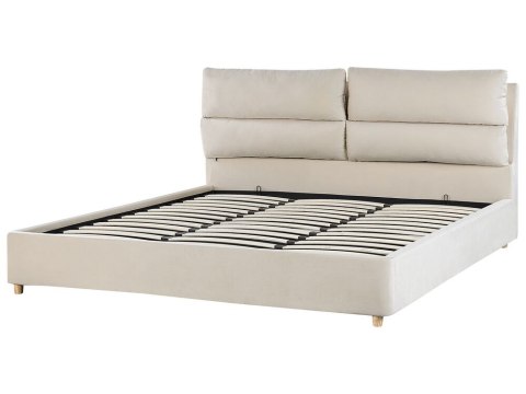 Łóżko z pojemnikiem Welur BATILLY 180 x 200 cm Jasnobeżowy
