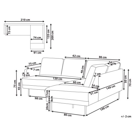 Narożnik 4-osobowy lewostronny różowy brąz BREDA