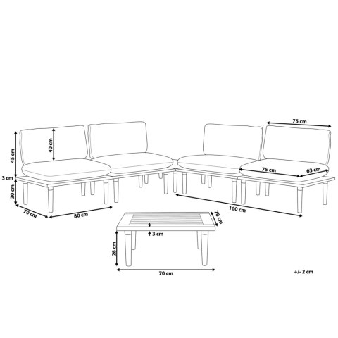 Zestaw ogrodowy ze stolikiem dla 4 osób FRASCATI Modułowy Certyfikowane drewno akacjowe Złamana biel