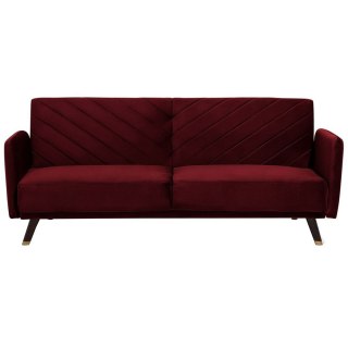 Sofa rozkładana welurowa bordowa SENJA