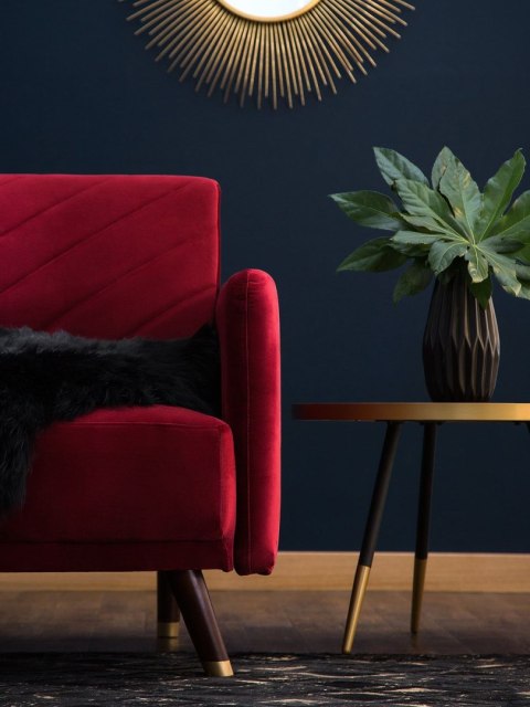 Sofa rozkładana welurowa bordowa SENJA