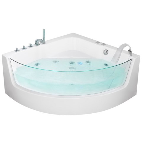 Wanna narożna LED z hydromasażem 190 x 135 cm biała MARINA Lumarko!