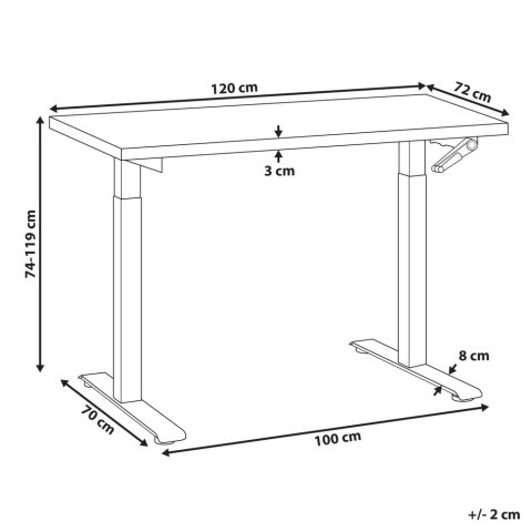 Biurko regulowane manualnie 120 x 72 cm szaro-czarne DESTINES