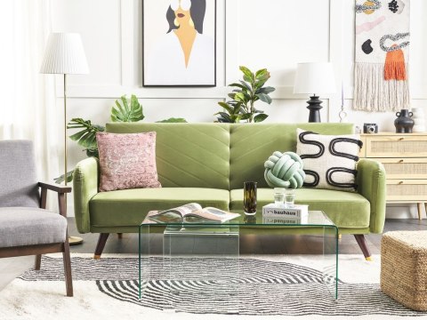 Sofa rozkładana welurowa oliwkowa SENJA