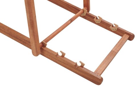 Zestaw 2 leżaków ogrodowych i 2 wymiennych tkanin ciemne drewno akacjowe z białym / wzór żółto-szary ANZIO