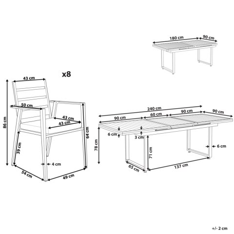 Zestaw ogrodowy dla 8 osób VALCANETTO/TAVIANO z poduszkami Metal Czarny