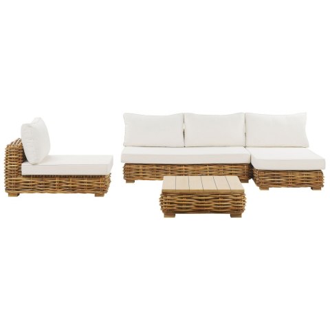 Zestaw ogrodowy ze stolikiem dla 4 osób VARALLO Lewostronny Modułowy Rattan Naturalny Lumarko!