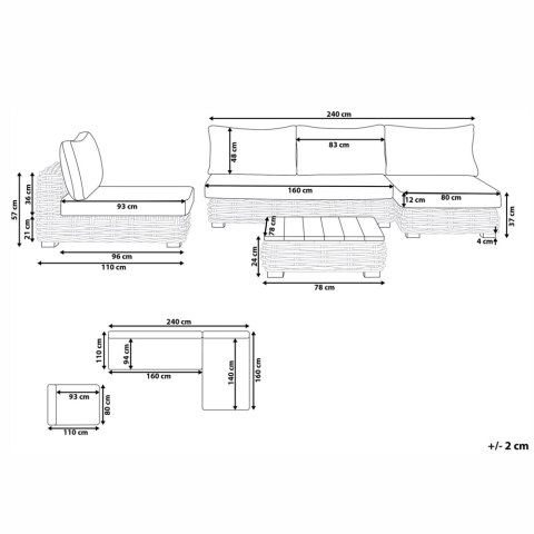 Zestaw ogrodowy ze stolikiem dla 4 osób VARALLO Lewostronny Modułowy Rattan Naturalny