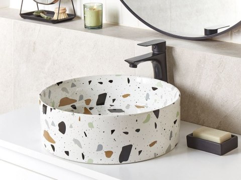 Umywalka nablatowa ceramiczna ⌀ 40 cm biała z efektem lastryko NULES