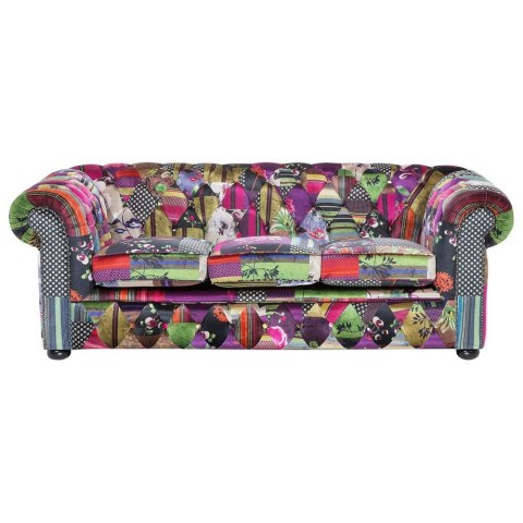 Sofa 3-osobowa patchworkowa fioletowa CHESTERFIELD Lumarko!