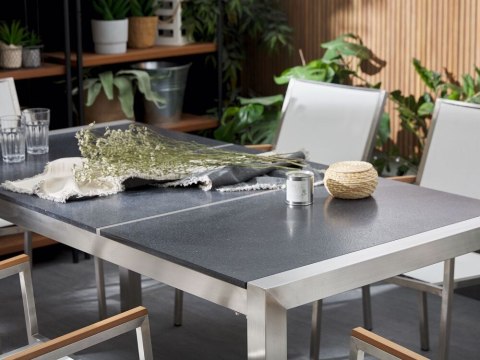 Stół ogrodowy granit palony dzielony blat 180 x 90 cm czarny GROSSETO