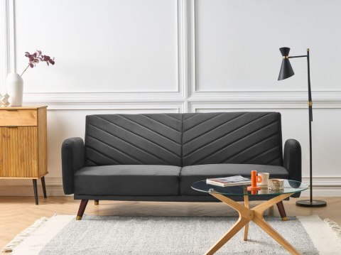 Sofa rozkładana welurowa czarna SENJA